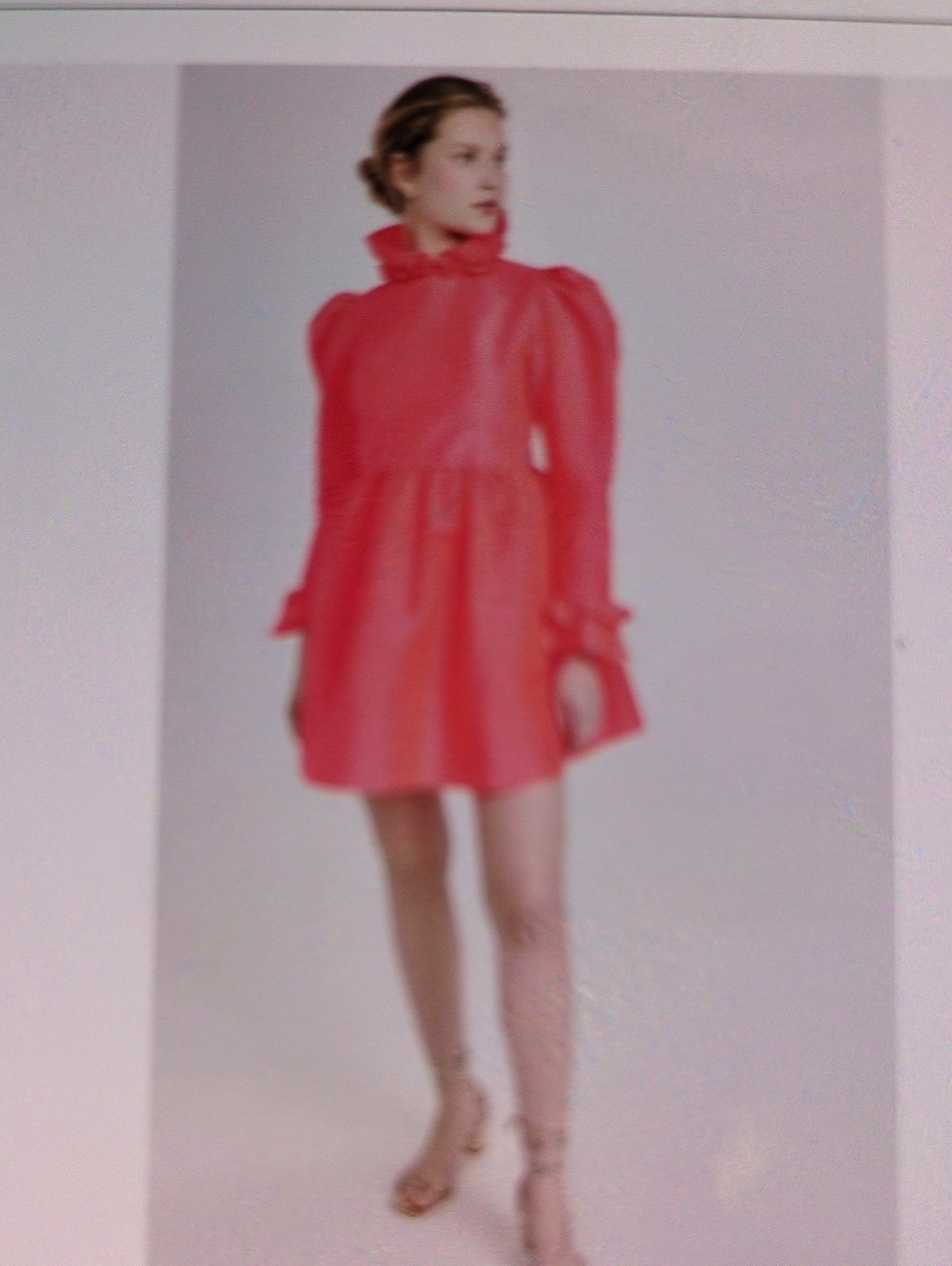 Batsheva Women's Ruffle Neck Long Sleeve Taffeta Mini Prairie Neon  Dress - Pink